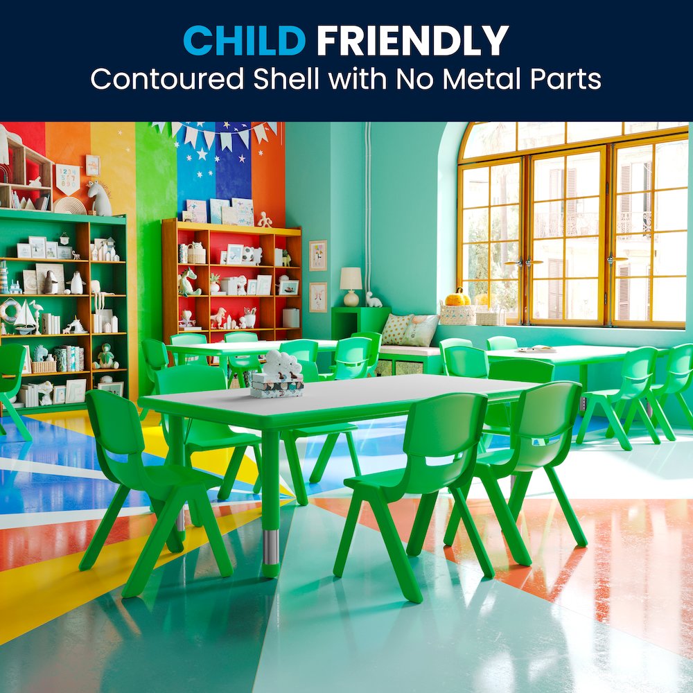 23.625''W x 47.25''L Green Plastic Height Activity Table Set with 6 Chairs