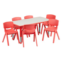 23.625''W x 47.25''L Red Plastic Height Activity Table Set with 6 Chairs