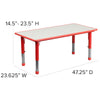 23.625''W x 47.25''L Red Plastic Height Activity Table Set with 6 Chairs