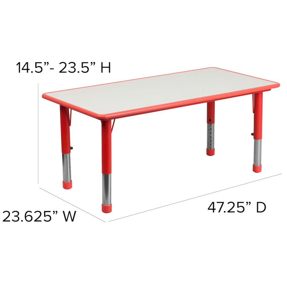 23.625''W x 47.25''L Red Plastic Height Activity Table Set with 6 Chairs