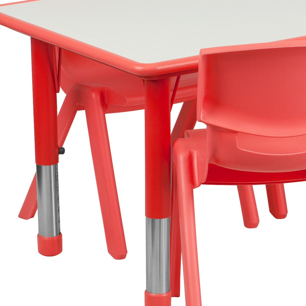 23.625''W x 47.25''L Red Plastic Height Activity Table Set with 6 Chairs