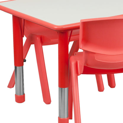 23.625''W x 47.25''L Red Plastic Height Activity Table Set with 6 Chairs