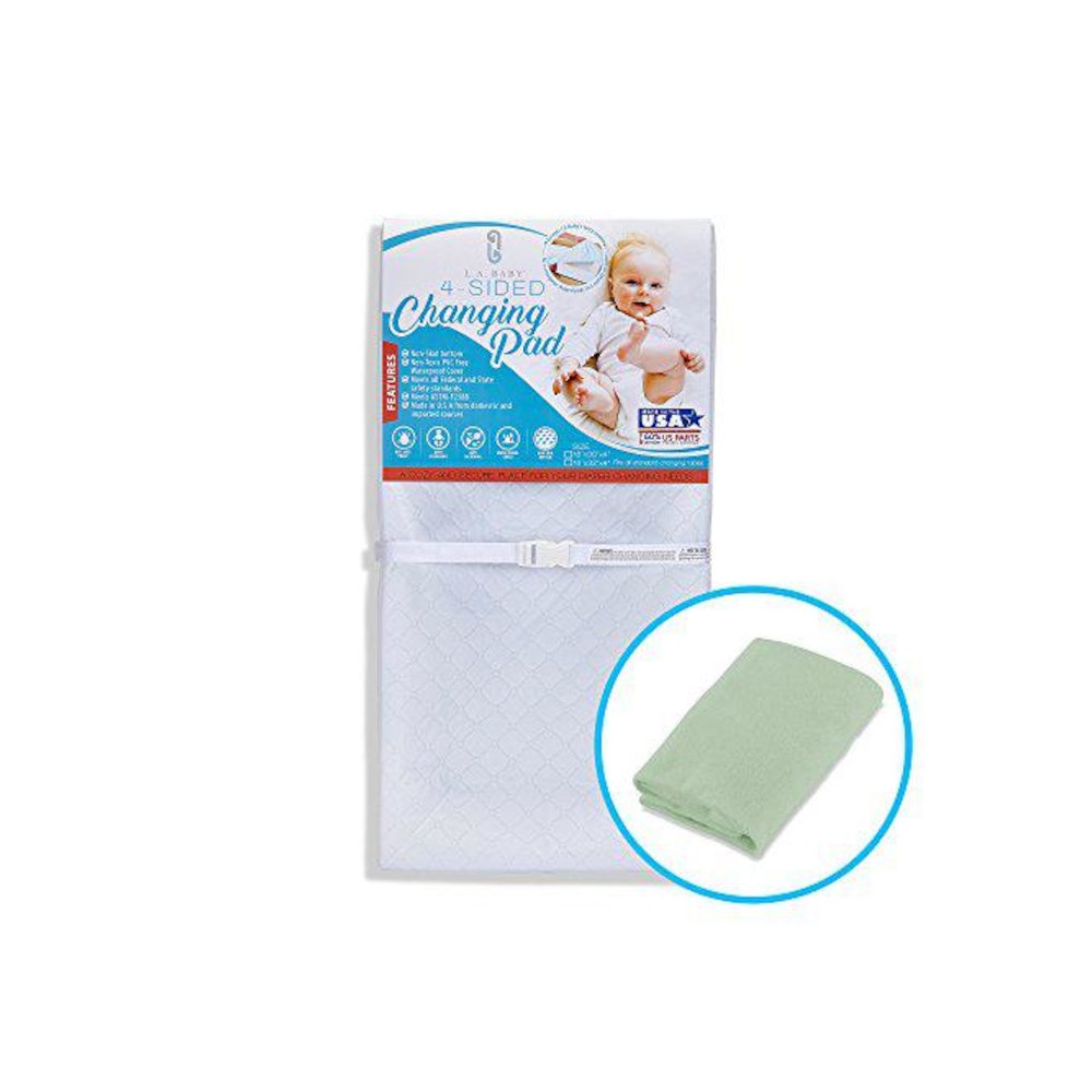[Combo Pack] 4-Sided Waterproof Diaper Changing Pad, 30" with Bonus Washable Mint Terry Cover