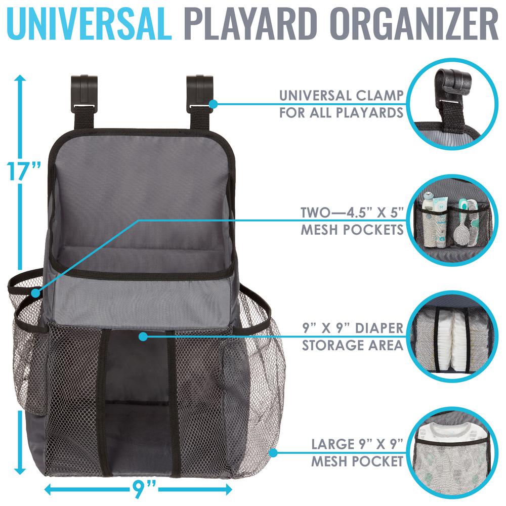 Universal Playard Nursery Organizer and Diapers Organizer | Baby Diaper Caddy for Baby's Essentials - Gray