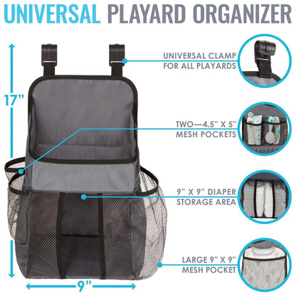 Universal Playard Nursery Organizer and Diapers Organizer | Baby Diaper Caddy for Baby's Essentials - Gray
