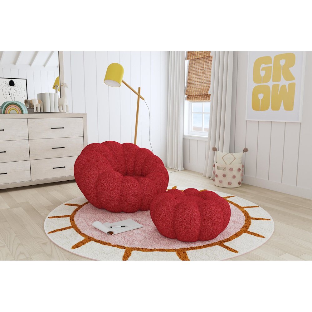 Pumpkin Swivel Chair and Ottoman in Red