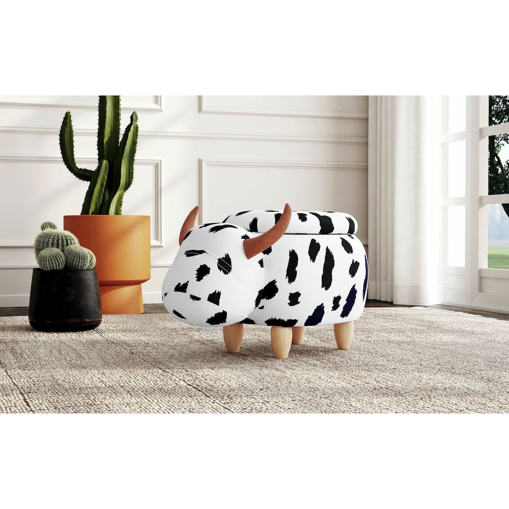 Buttercup Cow Storage Stool in White and Black