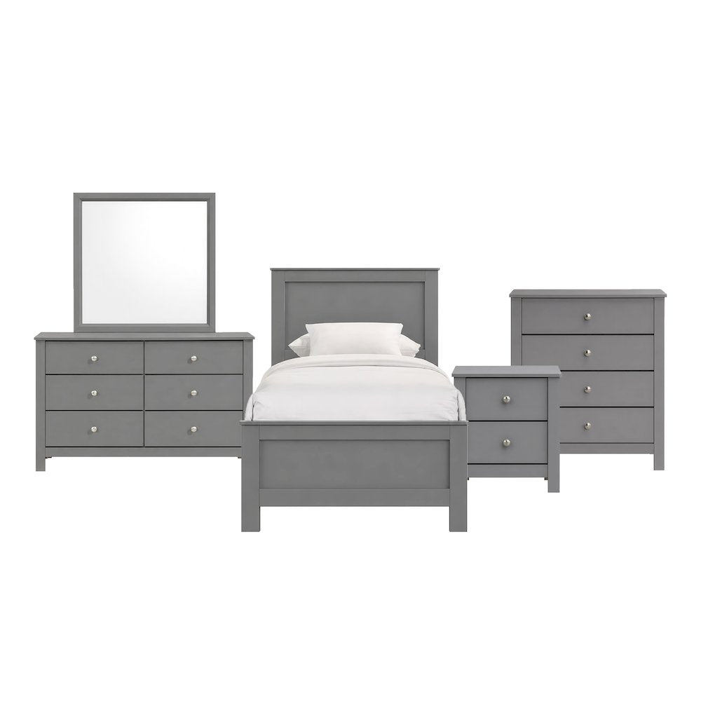 Santino Twin Panel 5PC Bedroom Set in Grey