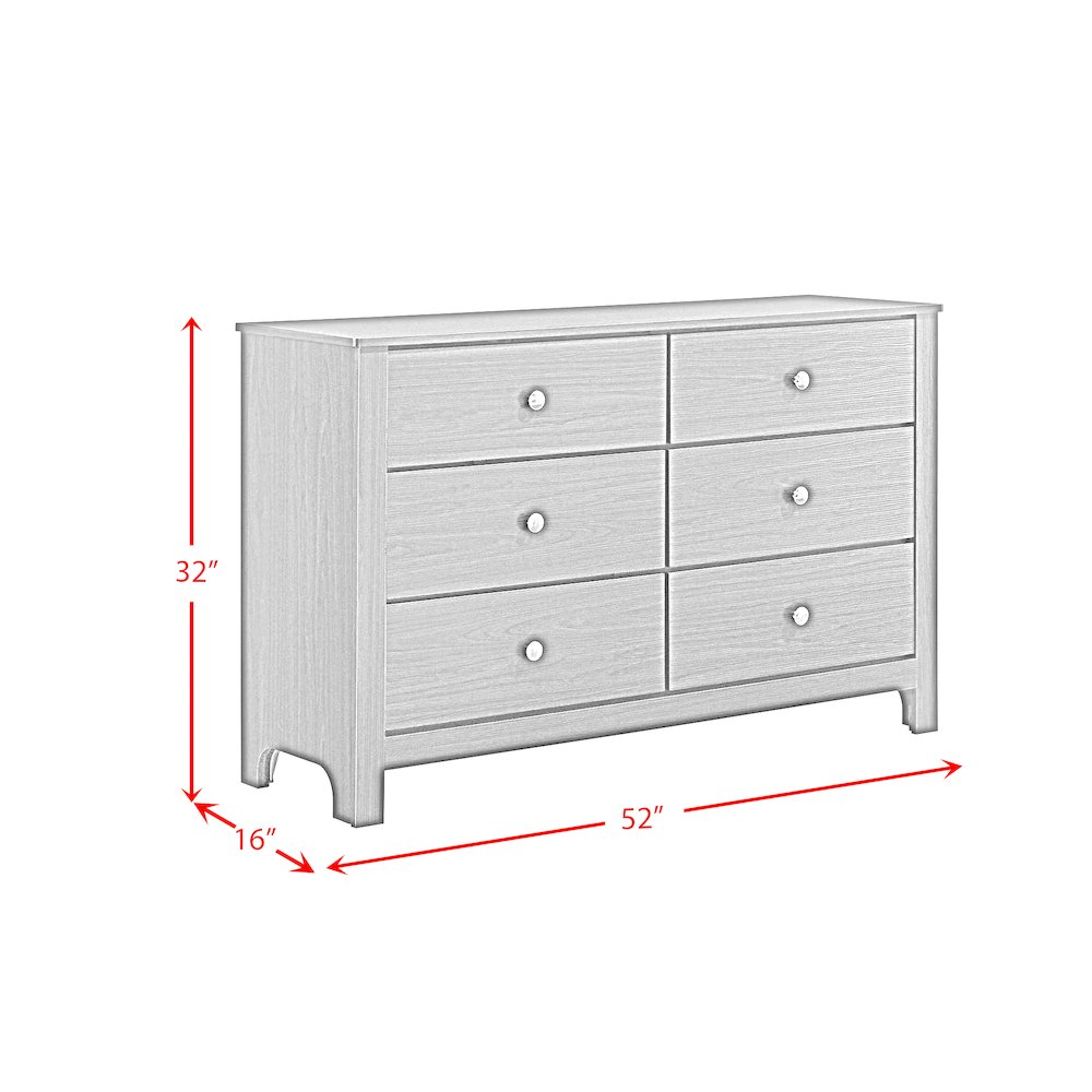 Santino 6-Drawer Dresser in White