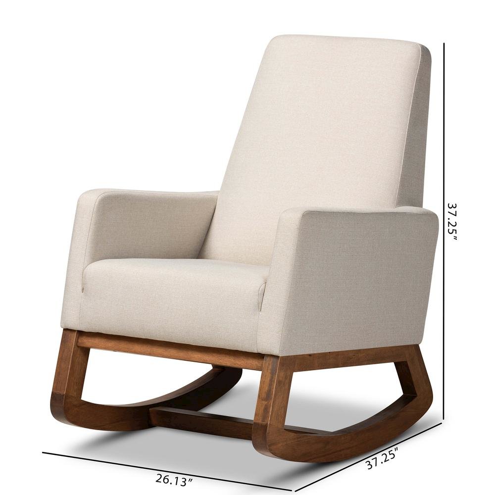 Yashiya Mid-century Retro Modern Light Beige Fabric Upholstered Rocking Chair