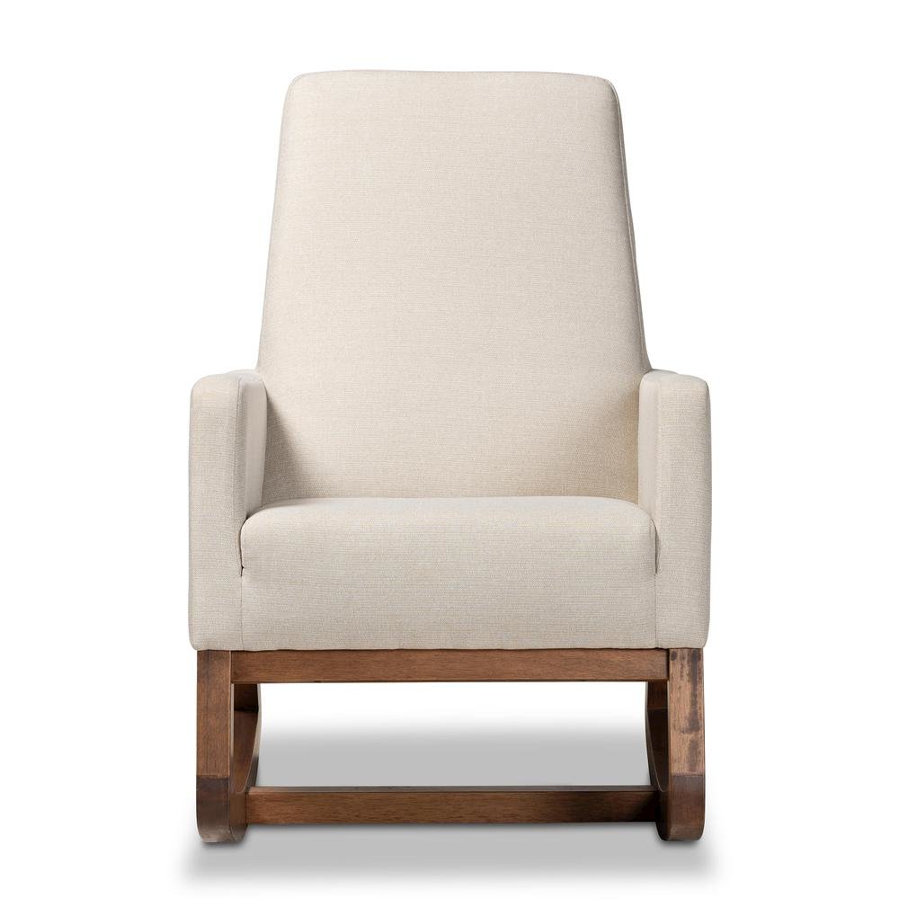 Yashiya Mid-century Retro Modern Light Beige Fabric Upholstered Rocking Chair