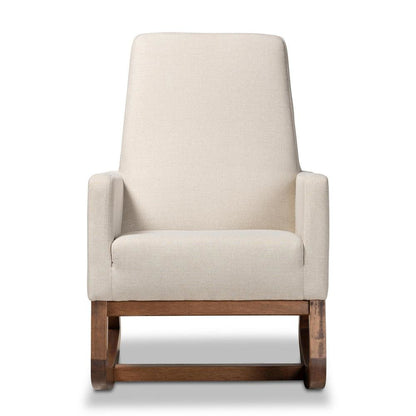 Yashiya Mid-century Retro Modern Light Beige Fabric Upholstered Rocking Chair