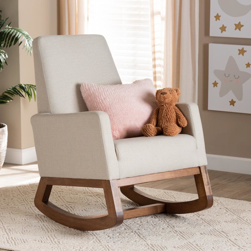 Yashiya Mid-century Retro Modern Light Beige Fabric Upholstered Rocking Chair