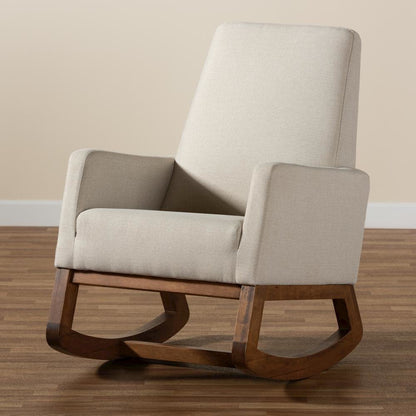 Yashiya Mid-century Retro Modern Light Beige Fabric Upholstered Rocking Chair