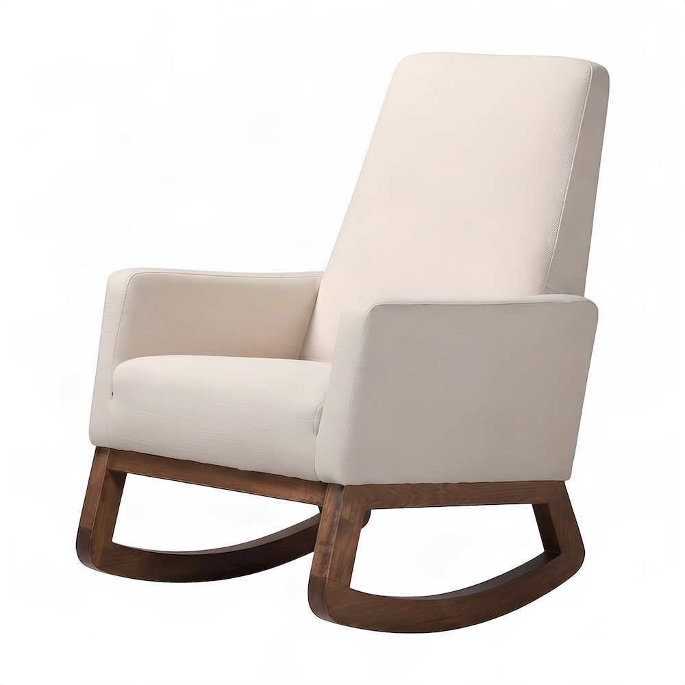Furnifact Fabric-Upholstered Rocking Chair with High Back, Light Beige
