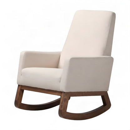 Furnifact Fabric-Upholstered Rocking Chair with High Back, Light Beige