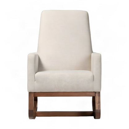 Furnifact Fabric-Upholstered Rocking Chair with High Back, Light Beige