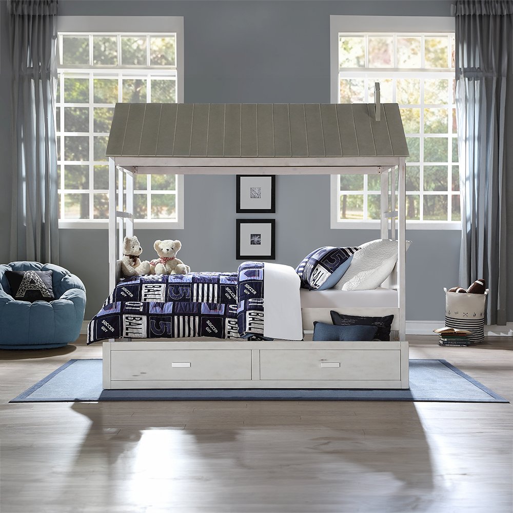 Tree House II Twin Bed Weathered White & Washed Gray
