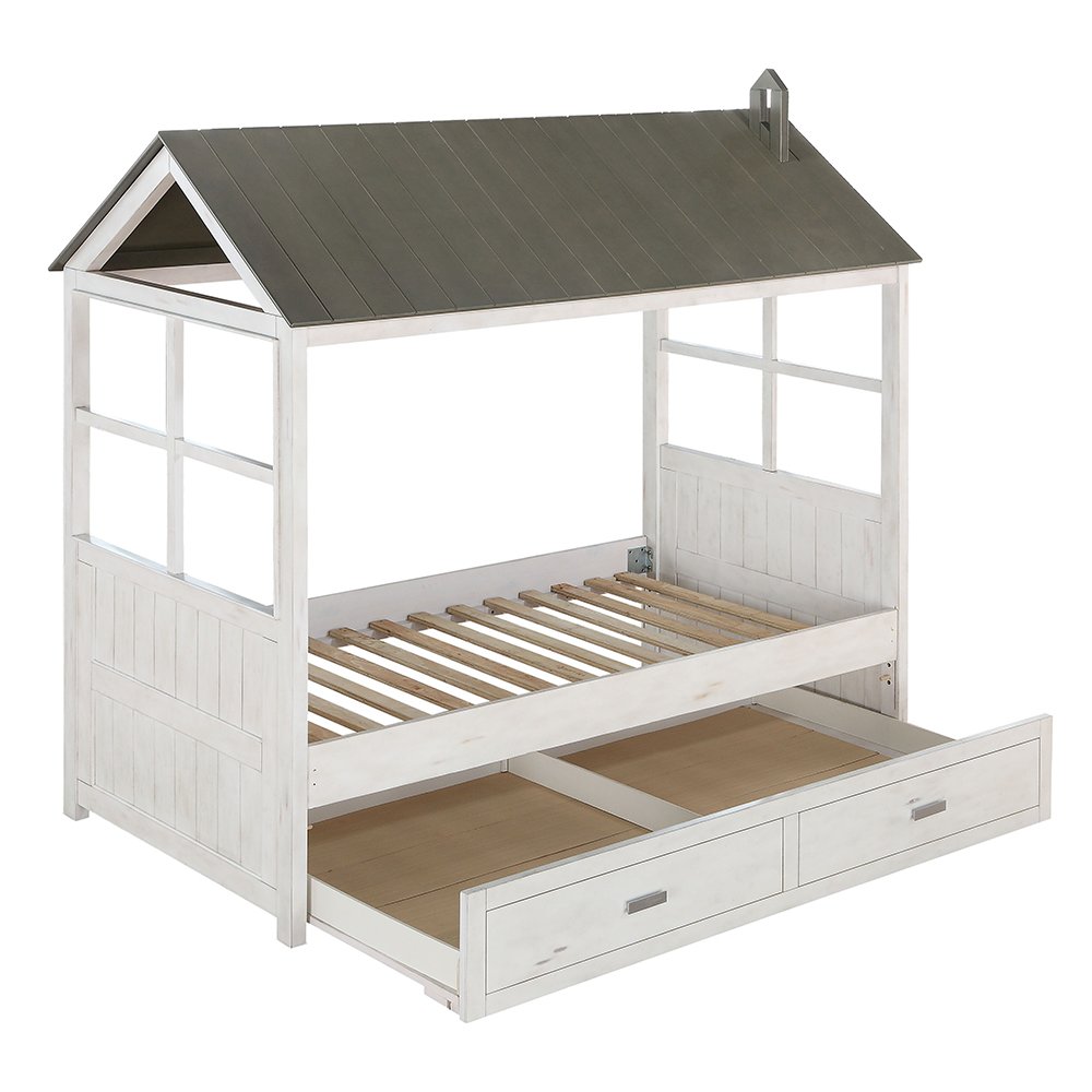 Tree House II Twin Bed Weathered White & Washed Gray