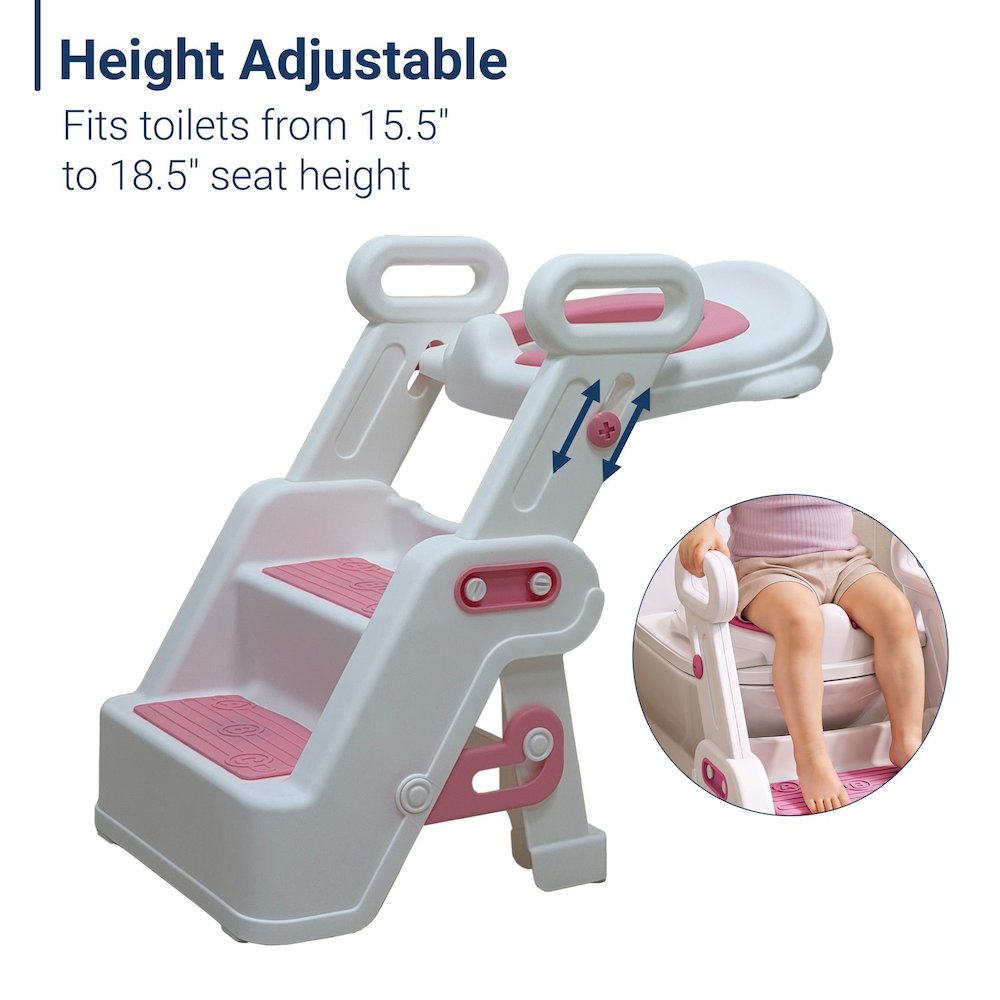Toddler Potty Training Seat with Step Stool Ladder and Handles, Pink