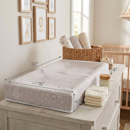 4 Sided Waterproof Diaper Changing Pad, 32" with Easy to Clean Savannah Print Cover