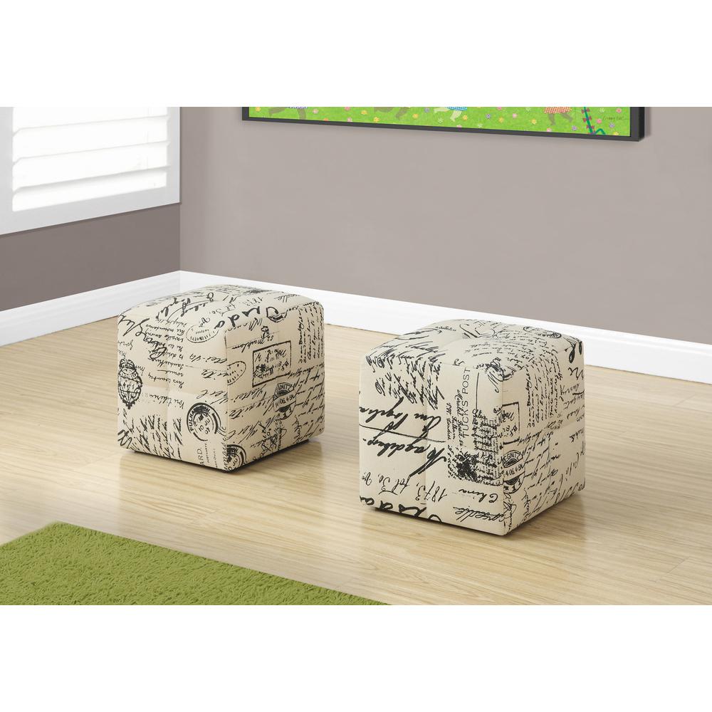 Ottoman, Pouf, Footrest, Foot Stool, Set Of 2, Juvenile, Beige Fabric