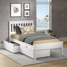 TWIN CONTEMPO BED DUAL UNDER BED DRAWERS WHITE FINISH