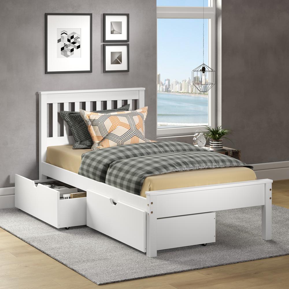 TWIN CONTEMPO BED DUAL UNDER BED DRAWERS WHITE FINISH