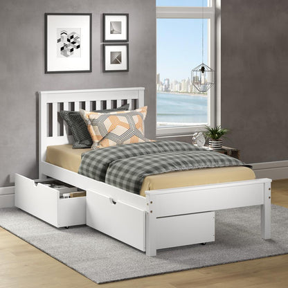 TWIN CONTEMPO BED DUAL UNDER BED DRAWERS WHITE FINISH