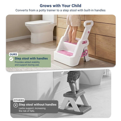 Toddler Potty Training Seat with Step Stool Ladder and Handles, Pink