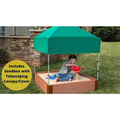 4Ft. X 4Ft. X 11In. Square Sandbox With Telescoping Canopy/Cover  - 2" Profile