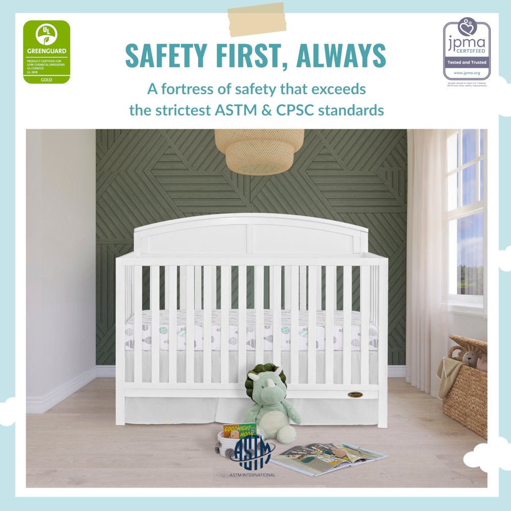 JPMA & Greenguard Gold Certified Dream On Me Storybrooke 5 in 1 Convertible Crib, White