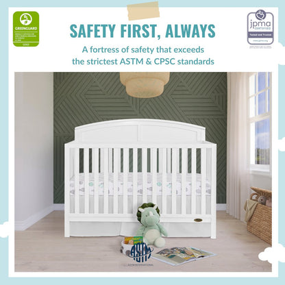 JPMA & Greenguard Gold Certified Dream On Me Storybrooke 5 in 1 Convertible Crib, White