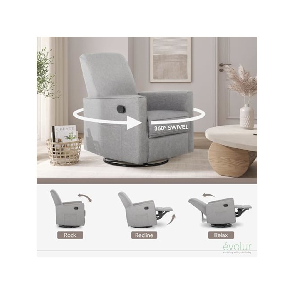 Evolur Raleigh Basic Glider |Recliner| Rocker, 610-LTGRY