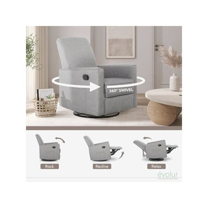 Evolur Raleigh Basic Glider |Recliner| Rocker, 610-LTGRY