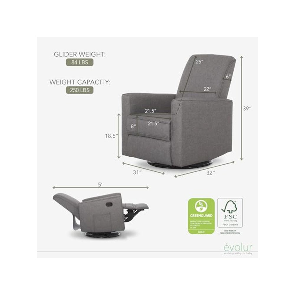 Evolur Raleigh Basic Glider |Recliner| Rocker, 610-RUSTICGRY
