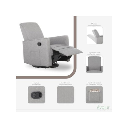 Evolur Raleigh Basic Glider |Recliner| Rocker, 610-LTGRY