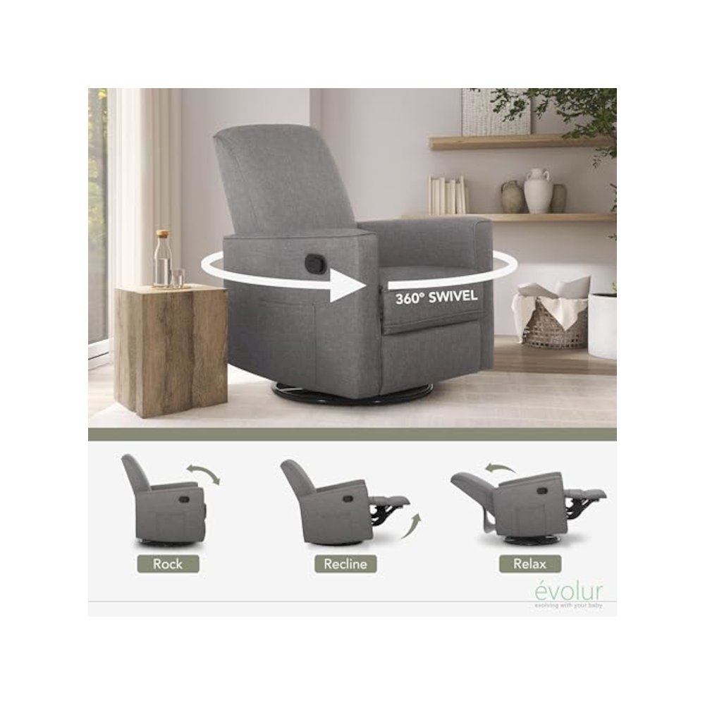 Evolur Raleigh Basic Glider |Recliner| Rocker, 610-RUSTICGRY