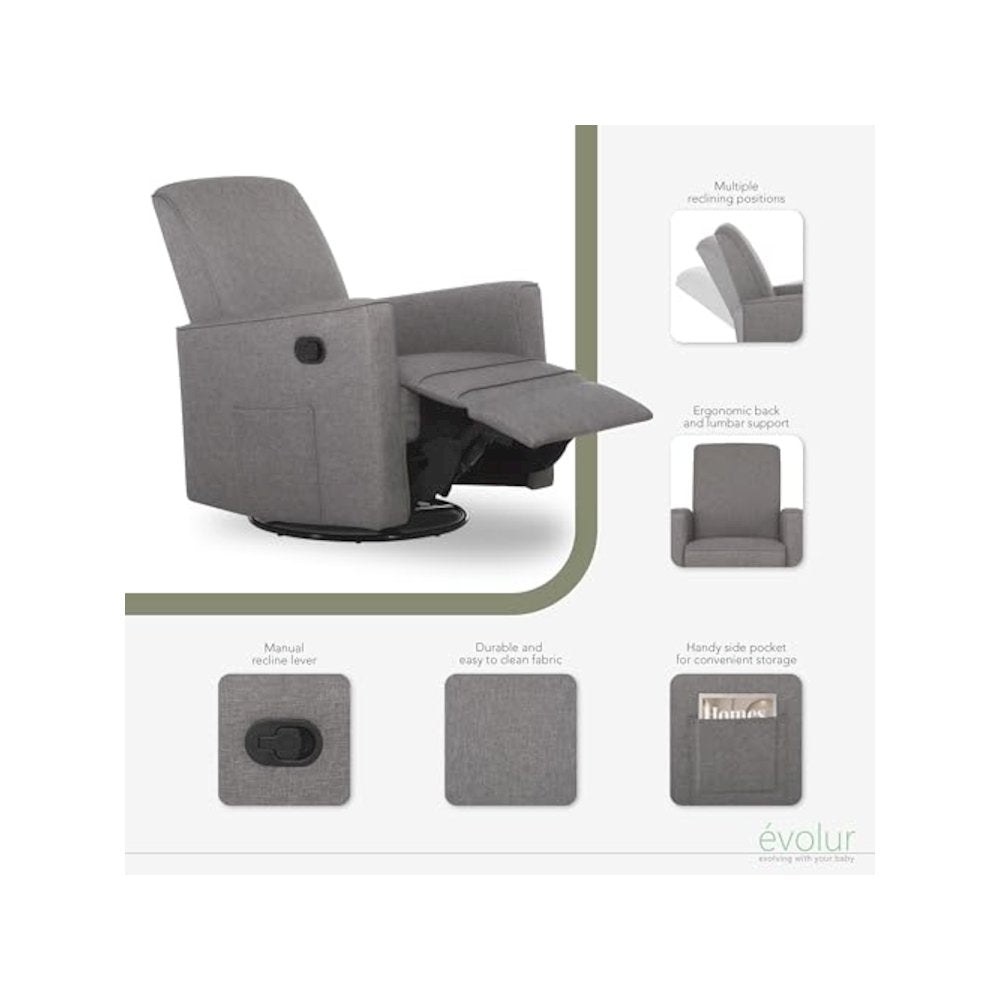 Evolur Raleigh Basic Glider |Recliner| Rocker, 610-RUSTICGRY