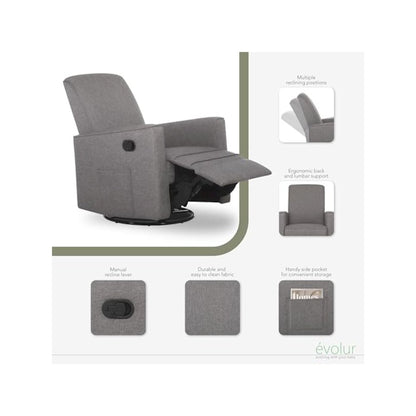 Evolur Raleigh Basic Glider |Recliner| Rocker, 610-RUSTICGRY