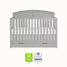 JPMA & Greenguard Gold Certified Dream On Me Storybrooke 5 in 1 Convertible Crib, Peblle Grey, With Storage