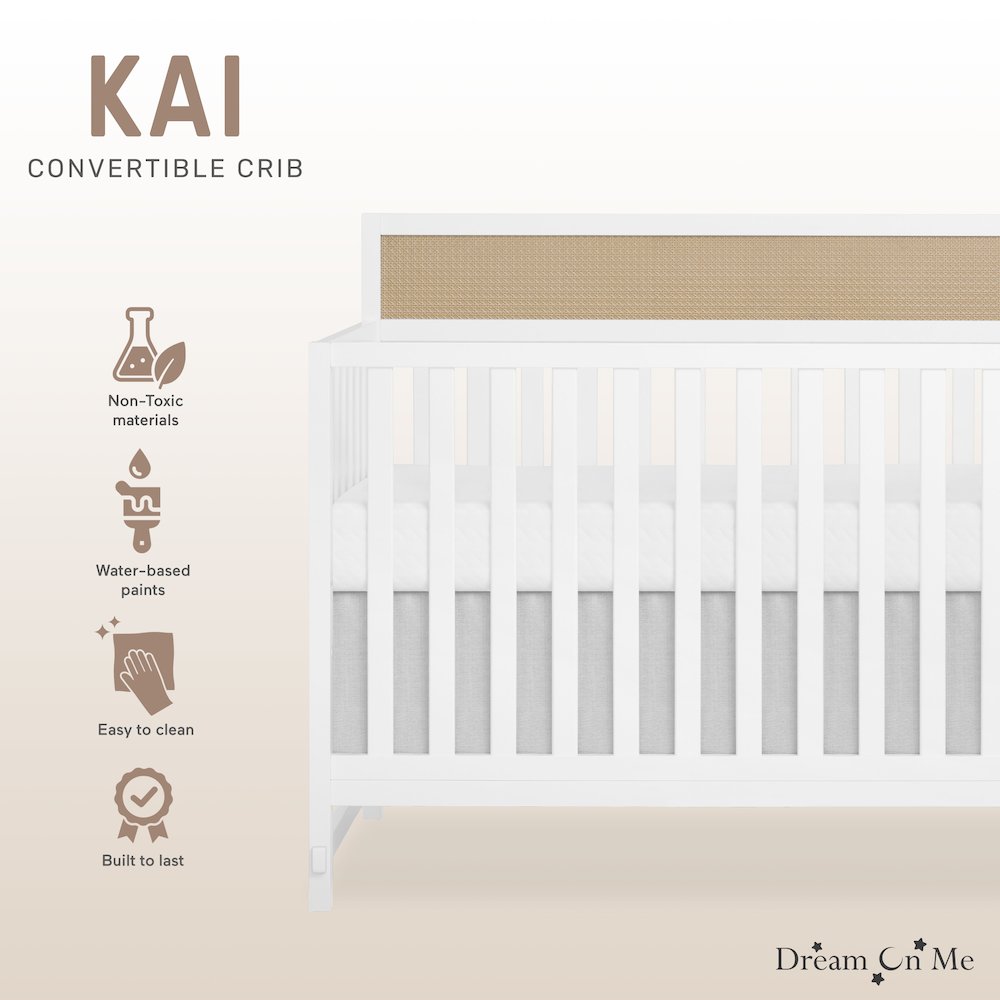Dream On Me Kai Convertible Crib, White+Natural
