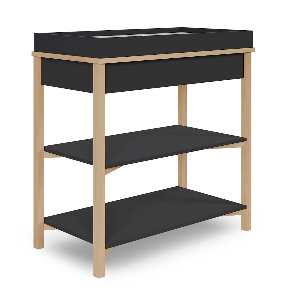 Dream On Me Owen Changing Table in Matte Black Vintage Oak, JPMA Certified
