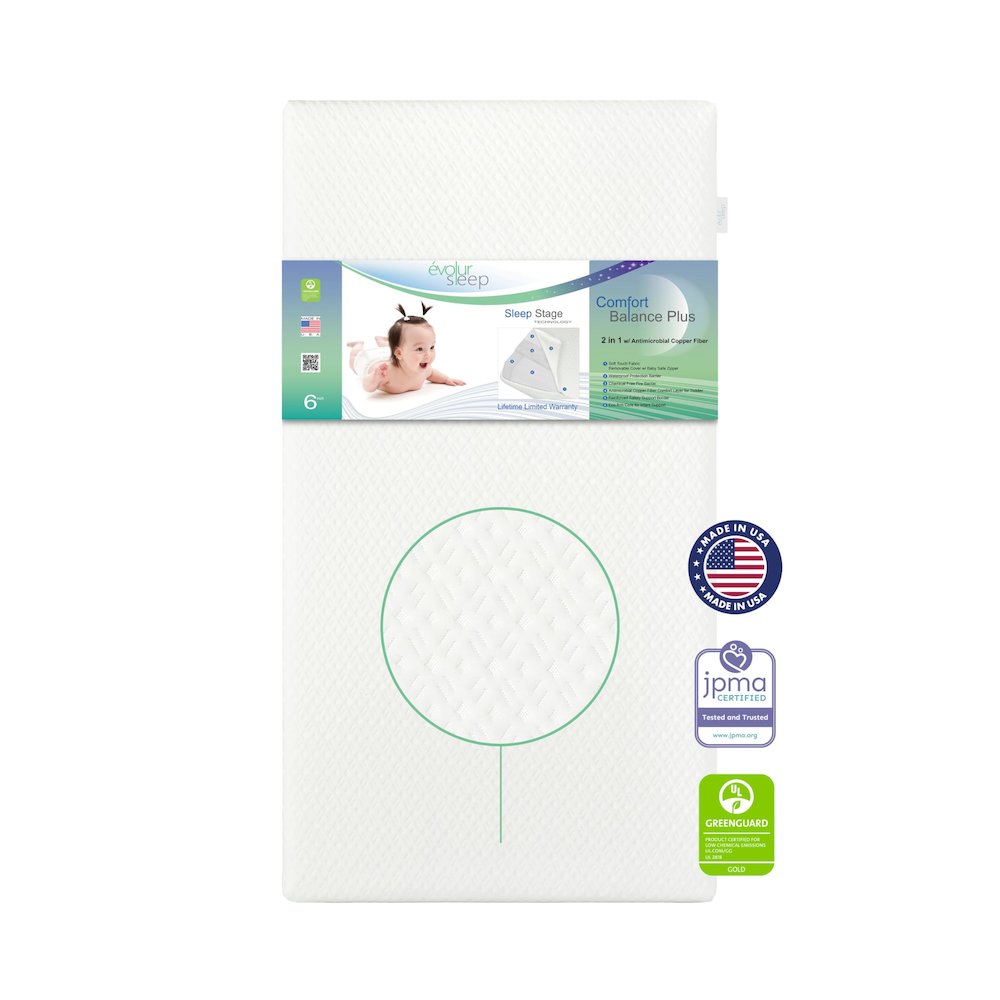 Evolur Coco, Comfort Lite Plus Natural Copper Infused Fiber Crib And Toddler Mattress I Waterproof I Green Guard Gold Certified I Removable Cover I 5’ Mattress I Foam Encasement For Superior And Stabi