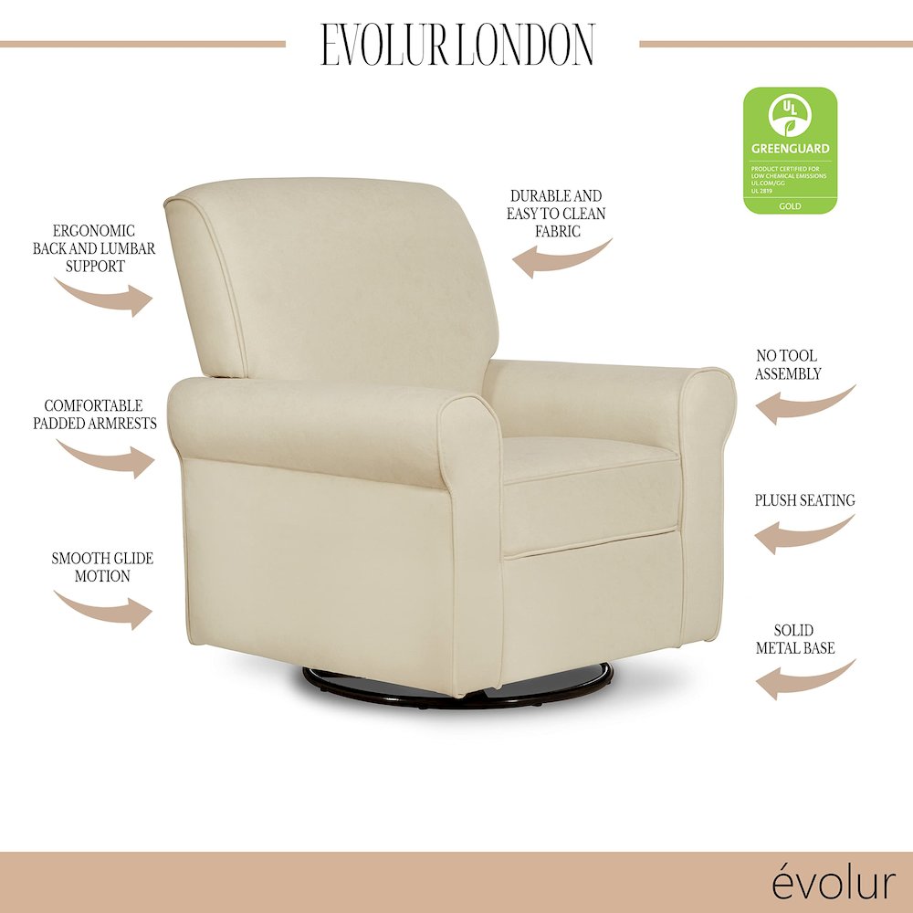 Evolur London Upholstered 360 Swive l Glider I Rocker I Nursery Glider I Durable Soft Fabric, 614-SHELL