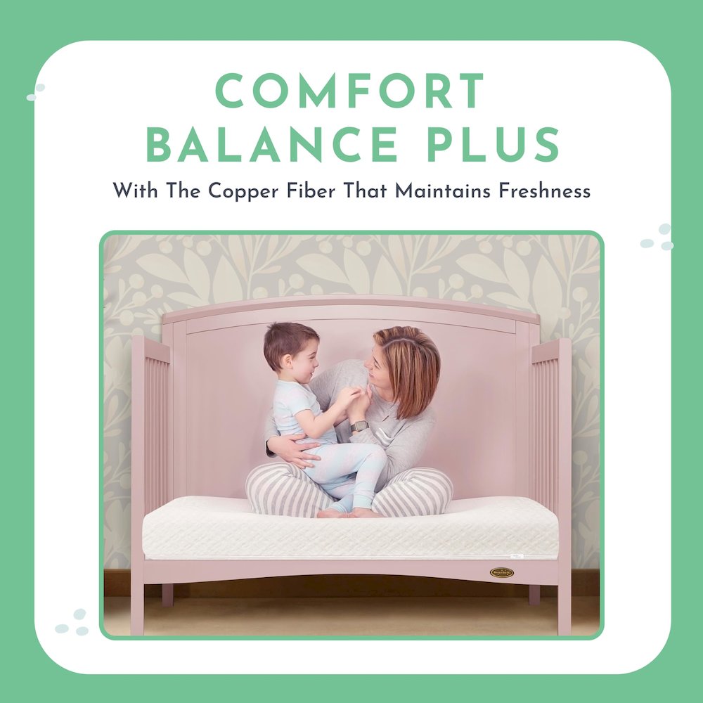 Evolur Coco, Comfort Lite Plus Natural Copper Infused Fiber Crib And Toddler Mattress I Waterproof I Green Guard Gold Certified I Removable Cover I 5’ Mattress I Foam Encasement For Superior And Stabi