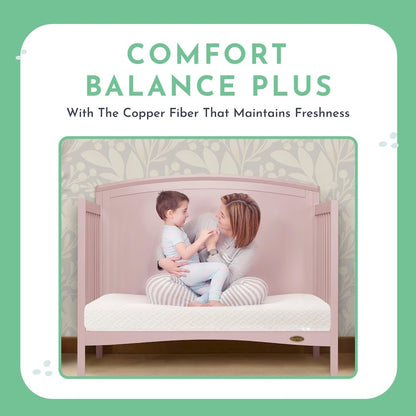 Evolur Coco, Comfort Lite Plus Natural Copper Infused Fiber Crib And Toddler Mattress I Waterproof I Green Guard Gold Certified I Removable Cover I 5’ Mattress I Foam Encasement For Superior And Stabi