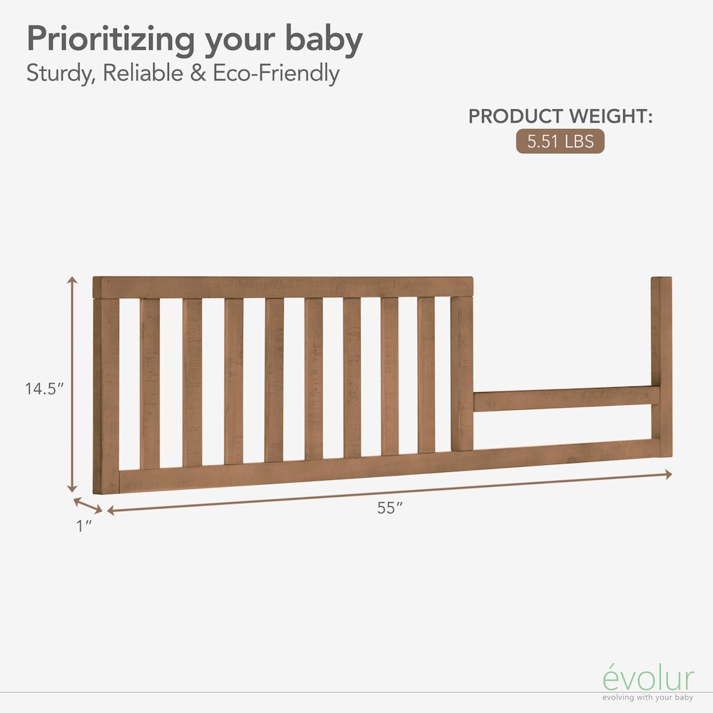Evolur Stilnovo Mid Century Convertible Crib Toddler Guard Rail I Full Assembly I Lasting Quality , 811-SC