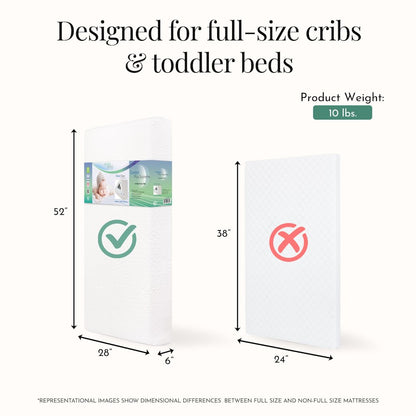 Evolur Sleep, Comfort Balance Plus Supreme 260 Coil Inner Spring Crib And Toddler Mattress I Waterproof I Green Guard Gold Certified I Removable Cover