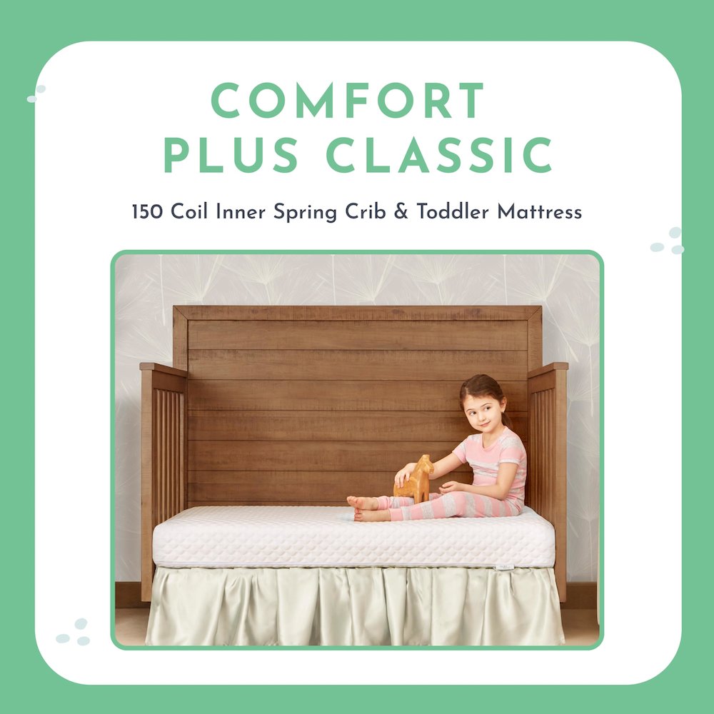 Evolur Sleep, Comfort Plus Classic 150 Coil  Inner Spring Crib And Toddler Mattress I Waterproof I GreenGuard Gold Certified I Removable Cover